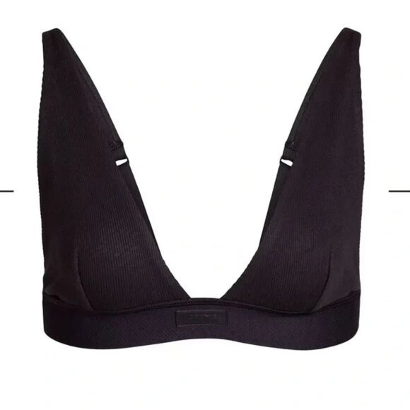 Skims Cotton Ribbed Plunge Bralette Soot Like NEW  Size:Large - Picture 2 of 5